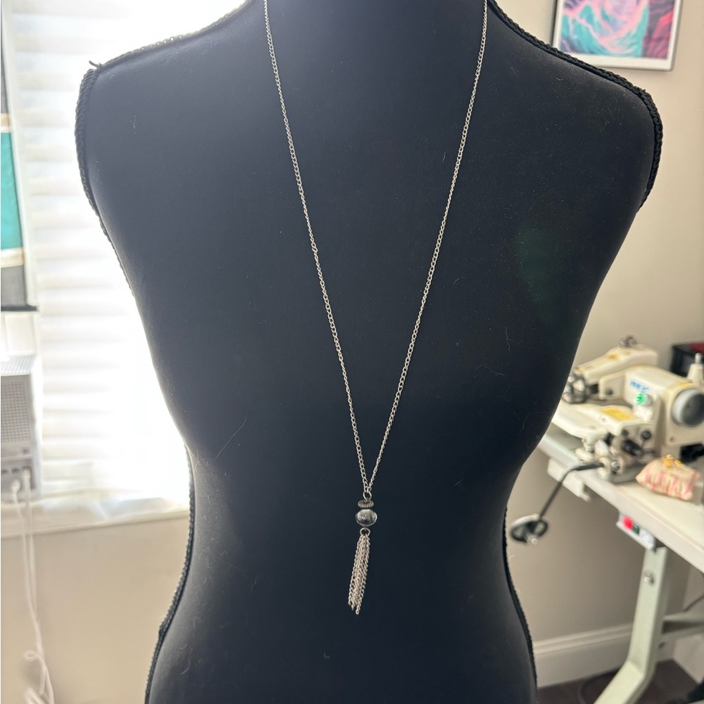 Silver-Tone Black Pearl Tassel Pendant Necklace - Women Jewelry